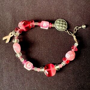 🌷Pink & Silver Tone Beaded Breast Cancer Awareness Bracelet